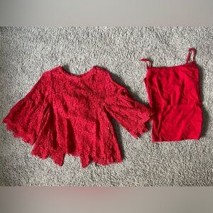 Red Lace Top and Camisole Set
